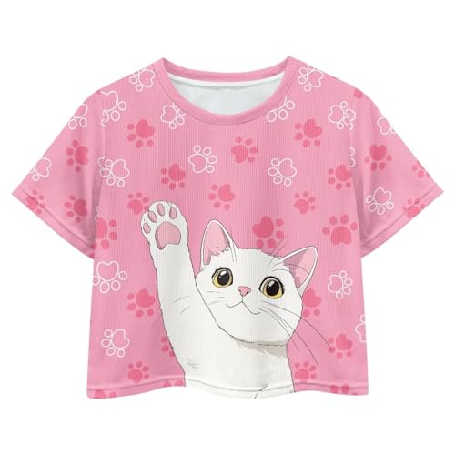 Image of Cute Crop Tops for Girls Short Sleeve Summer T Shirts Fashion Graphic Tees Crew Neck Pullover Tee 5-14 Years