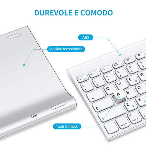 OMOTON Tastiera Bluetooth per iPad, Tastiera Ricaricabile Compatibile con iPad 10.2 2019 /iPad Air 2 3 4/ PRO 9.7 10.5 11 12.9 e iPhone, Layout Italiano QWERTY, Sottile e Leggera Portatile, Bianca