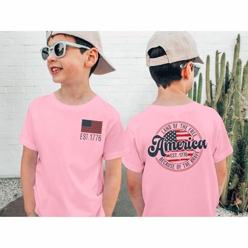 IZYJOY America Shirt for Girl Boy Land of The Free Because of The Brave T-Shirt Kid 4th of July USA Flag Tee Patriotic Tops4