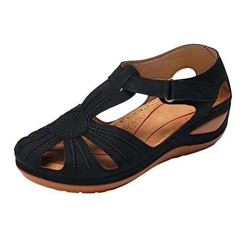 Smoneyful Womens Closed Toe Wedge Sandals Platform for Summer Dressy or Casual Outdoor Use Ankle Strap Bohemia Style