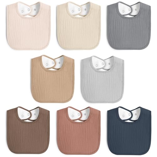 Image of MairMore 8 Pack Muslin 100% Cotton Baby Bibs for Unisex, Soft and Absorbent Gender Neutral Set for Feeding and Drooling