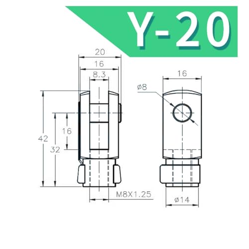 Junta en Y-20 M8X1.25 para accesorios de cilindro ISO6431 3