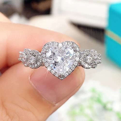 925 Sterling Silver Plated Heart Cubic Zirconia Halo CZ Wedding Band Ring for Women2