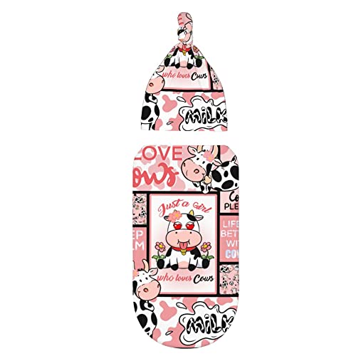 Image of Who Love Cows Newborn Swaddle Blankets with Hat Sets Newborn Receiving Blanket for Boy Girl Swaddle Sack Shower Infant Gift