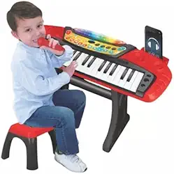Teclado Musical Infantil 37 Teclas com Microfone, Banco, Gravador, Conectividade Bluetooth