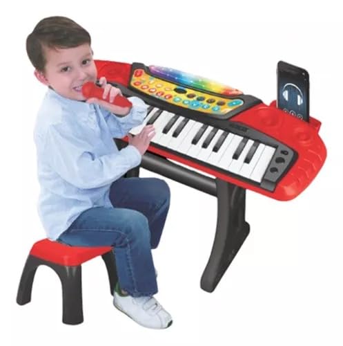 Teclado Musical Infantil 37 Teclas com Microfone, Banco, Gravador, Conectividade Bluetooth