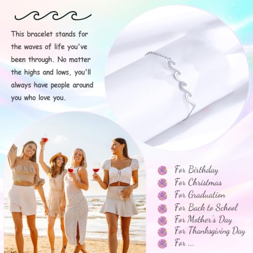 Image of Gifts for Women Christmas Birthday, Silver Wave Bracelets for Woman Mom Wife Grandma Daughter Granddaughter Friend Sister, The Waves of Life We've Through Together Mothers Day Graduation Gift