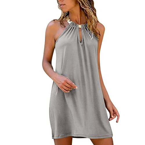 Sommerkleid Damen Knielang Neckholder Kleid Leicht Elegant Sommerkleide Chiffonkleid Luftig Freizeitkleid Sommerkleider Neckholder Kleider Boho Kleid...