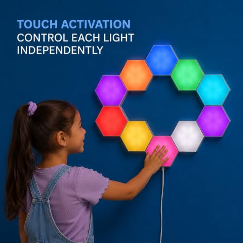 Image of Emberela HEXlights Sensory Lights for Kids - 10pk Touch Hexagon LED Lights | Autism, ADHD & Sensory Seeking | 13 Colors | Best for Sensory Room, Classroom Calm-Down Corner & Bedroom Tap Tap Wall Light