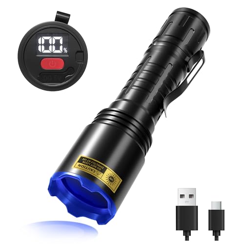 VMTENMV 365nm UV Flashlight with LCD Display Powerful Black Light Flashlight Ideal for Pet Urine Detection Resin Curing Bloodstain Tracking Rock and Scorpion Detection