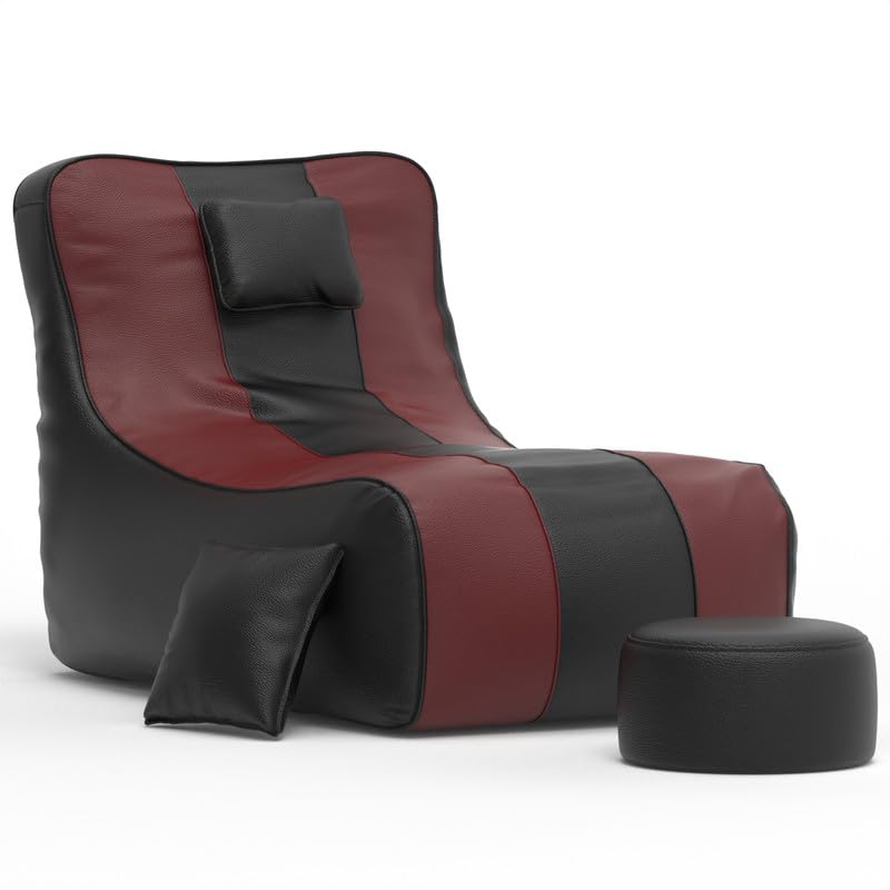 Image of Biggie Bean Bag with Beans Filled 6XL Zuno Lounger-Laziness Pro Max-Crafted for Comfort-Styled for Elegance with Free Cushion & Footrest (Matching Color : Leatherette Black Maroon)