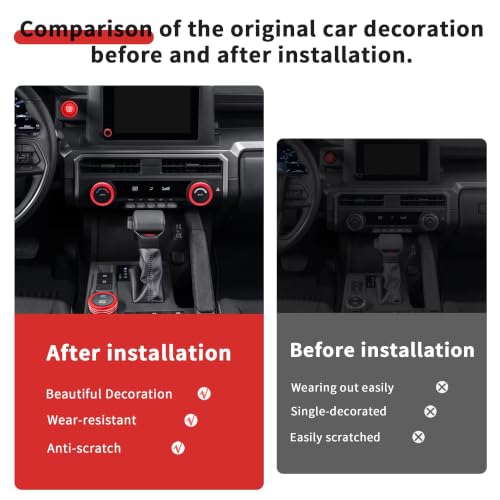 Image of for Toyota Tacoma 2024-2026 & 4Runner 2025-2026, 8-Inch Screen Aluminum Alloy Knob Cover Trim - Fits Push Start, AC, Volume & 4WD Gear Switch (Red, 6-Piece Set)