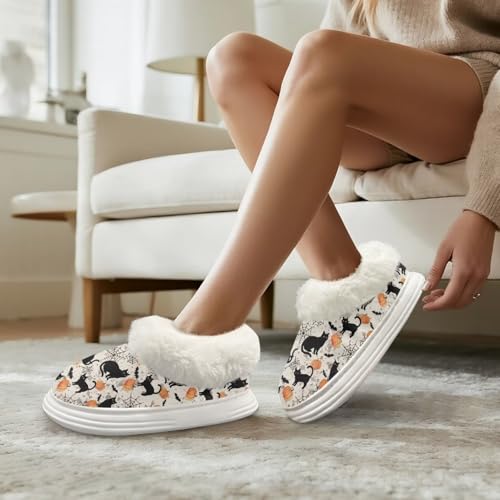 GIFTPUZZ Fuzzy Slippers Comfy Autumn Winter Indoor Outdoor Slippers with Anti-Skid Sole and Plush Collar Size 5.5-12.54