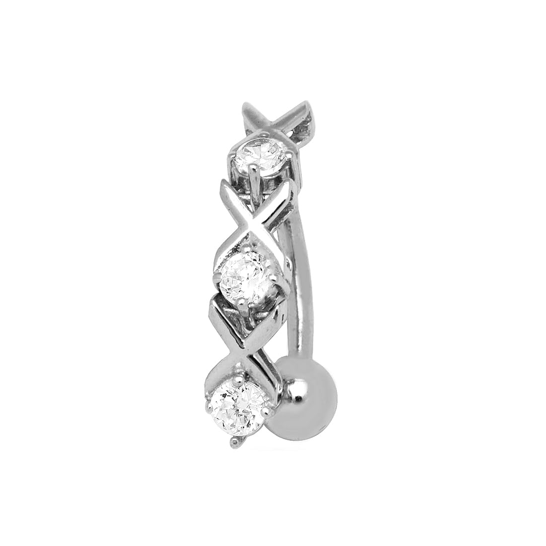 Xox Bauchnabelpiercing aus 14 Karat Weißgold, Zirkonia, künstlicher Diamant, 14 Gauge, 20 x 5 mm, Schmuck für Damen, One Size, Zirkonia Edelstein Zirkonia Edelstein Goldfarben, Zirkonia