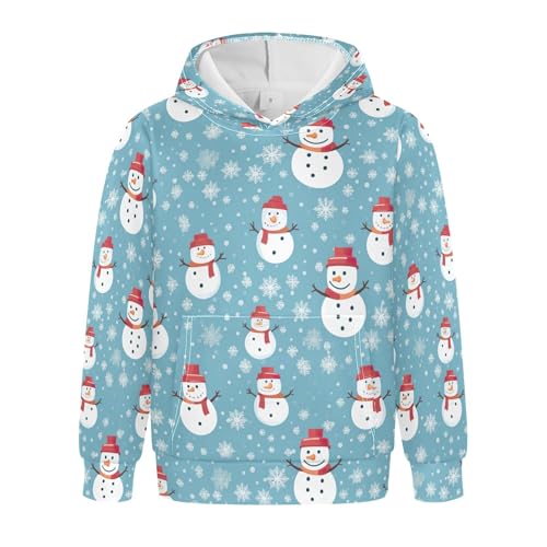 Kids Hoodies Sweaters Christmas Xmas Snowman Hooded Sweatshirts with Big Pockets for Boys Girls B0400077
