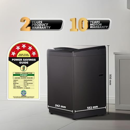 Image of SHARP 11 kg Fully Automatic Top Load Washing Machine with Toughened Glass (ES-T110N-BK, Color - Black, Soft Close, Hot & Cold Water Dual Inlet, Add Laundry)