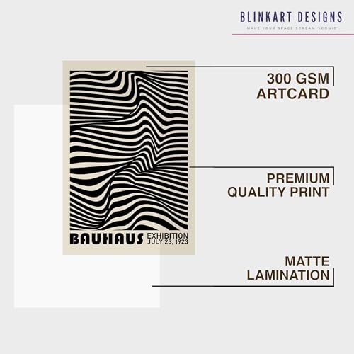 Image of BLINKART Vintage Bauhaus Retro Geometric Aesthetic Poster Gallery | Colorful Wrap Framed For Home Office Studio Living Room Modern Art Studio Decoration Abstract Shapes | (d64) | 13x10 Inch