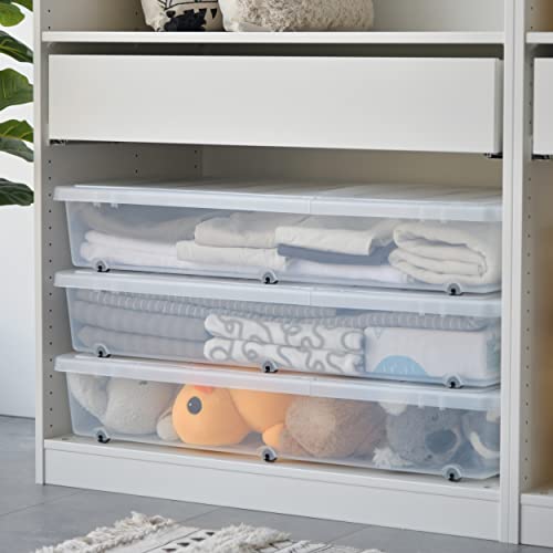 Image of Citylife 2 Packs 57 QT Plastic Under Bed Storage Bins with Double-opening Lids Clear Underbed Storage Containers with Wheels for Organizing Shoes, Blankets, Clothes