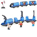  TOPLIVING Batteriebetriebener Zug für Holzeisenbahngleis-Set Spielzeug Hochgeschwindigkeit für Kleinkinder 3 4 5 Jahre alte Jungen Kinder Magnetische Kupplungen Stadtfahrzeug mit Figuren