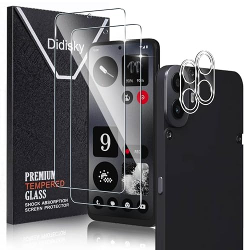 Didisky Paquete de 2+2 protectores de pantalla para Nothing CMF Phone 1 5G, 2 protectores de pantalla de vidrio templado con 2 protectores de lente de cámara, 9H, fácil de instalar, resistente a los