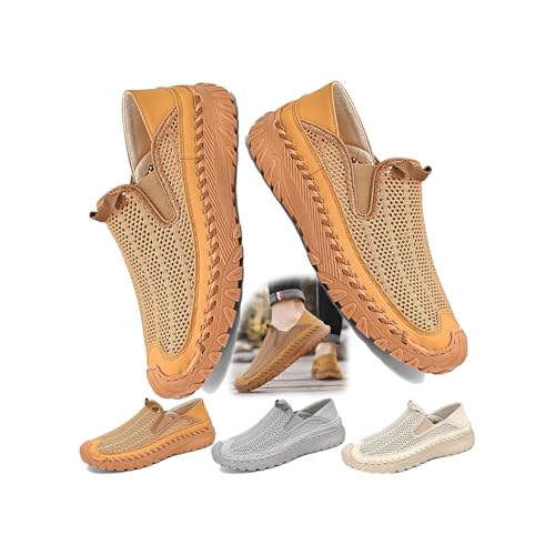 Zenfaze Orthopedic Shoes for Men, Slip On Orthopedic Hiking Shoes,Breathable Mesh Elastic Laces Non Slip Hiking Sneakers Arch Support Soft Soled Driving Shoes