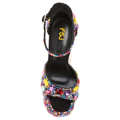 FSJ Women Platform Chunky Heel Open Toe Crystal Ankle Strap Heeled Sandals Block High Heel Sexy Cocktail Party Shoes Size 4-16 US4
