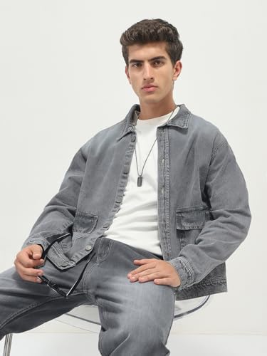 Image of Urbano Fashion Men's Relaxed Fit Full Sleeve Utility Denim Jacket