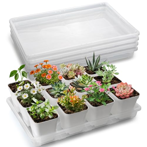 RooTrimmer Clear Seed Starter Trays 5 Pack(17"x11"x2"), Reusable Plastic Carrying Seedling & Nursery Trays, Durable Flat Pots Trays, Transparent Square Tray for Planting and Collecting Drainage Water