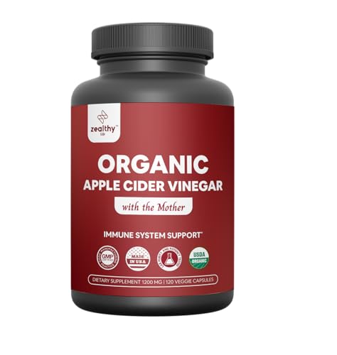 Organic Apple Cider Vinegar with The Mother – 1200mg Capsules for Optimal Wellness, Gluten-Free, Non-GMO, 120 Veggie Capsules – Zealthy Life