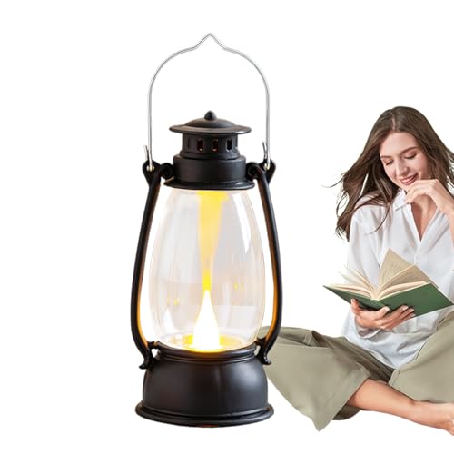 Linterna LED vintage – Luz de camping portátil retro, lámpara de estilo vela eléctrica, llama parpadeante, luz nocturna decorativa para vibrar, diseño antiguo, linterna decorativa para interior