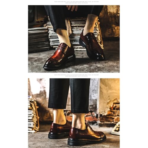 Men's Leather Chunky Heel Oxford Shoes Classic Round Toe Lace Up Business Formal Shoes Casual Dress Oxford Shoes3