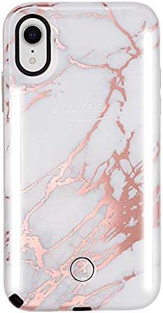 LuMee Duo Phone Case, Rose White Marble | Front & Back LED Lighting, Variable Dimmer | Shock Absorption, Bumper Case, Selfie Phone Case | iPhone XR Only