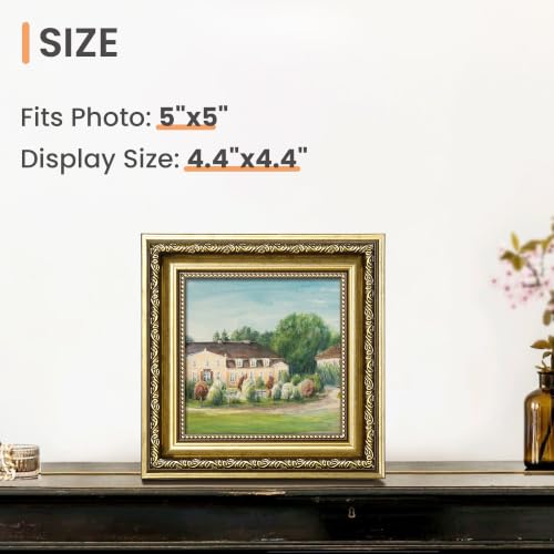 Image of upsimples Vintage 5x5 Picture Frame, Antique Gold Frames, 2 Pack | Gold Picture Frames, Fits 5 x 5 Photos, Elegant Vintage Design, Wall or Tabletop Decor, for Wedding or Family Memorie