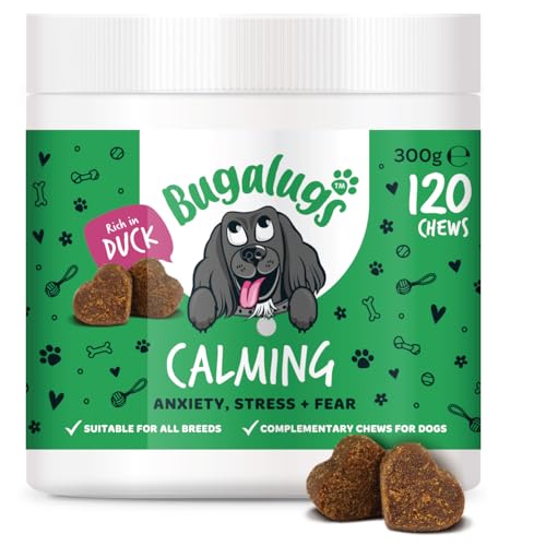 BUGALUGS Calming Treats for Dogs - Helps Stress Fear Barking Reactivity Aggression Travel 120 chews