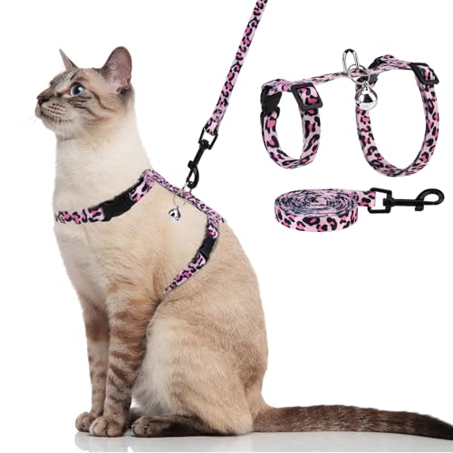 PAWCHIE Cat Harness and Leash Set, Cats Escape Proof-Adjustable Kitten Harness Lightweight Soft Outdoor Walking Travel Pet Safe Harness, Puppy Harness for Girl Cats Bunny Rabbit Small Dog, Pink S