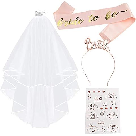 Hen Party Accessories, Hen Do Accessories for Hen Party Include Bride to be Sash Rose Gold, Hen Party Veil with Comb, Crown Headband, Tattoos Cover