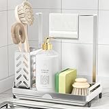 Kitsure Küchen Organizer - Spülbecken Organizer aus Edelstahl, Multifunktionaler Organizer Küchen mit Abnehmbarer Auffangwanne, Schwammhalter Küche, 22.0cm x 13.6cm x 22.7cm, Silber
