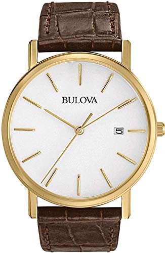 Bulova Men's Classic 3-Hand Calendar Date Quartz Leather Strap Watch, Buckle, 37mm Style:97B100