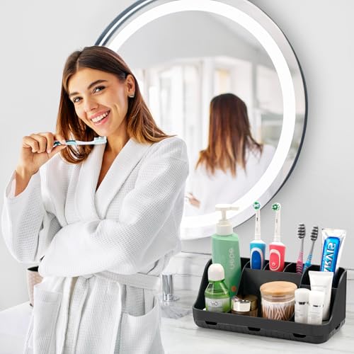 Zahnbürstenhalter für Badezimmer Organizer, Elektrische Zahnbürste und Zahnpasta Halter, 7 Slots Badorganizer für Badezimmer und Familie (Black) 2