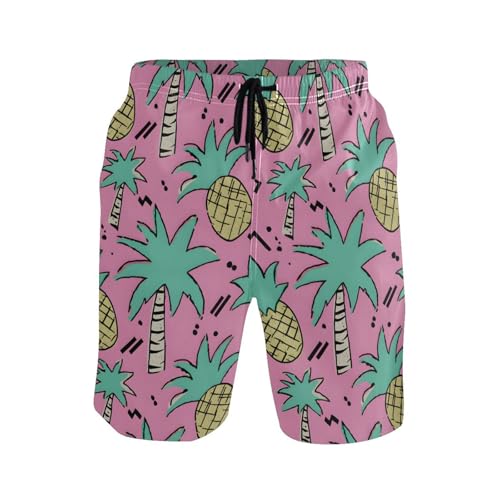 Men’s Swim Trunks Pineapple Green Plam Tree Beach Board Shorts Swimming Short Pants Running Sports Surffing Shorts