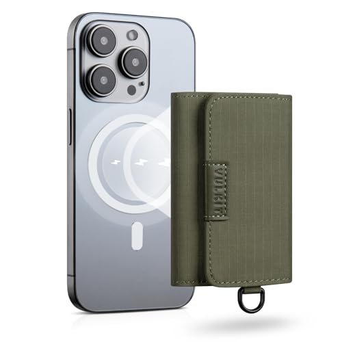 VULKIT Magnetic Card Case for Max. 8 Bank Cards, Phone Card Wallet Compatible with iPhone 12-15 Generations, Green Fabric