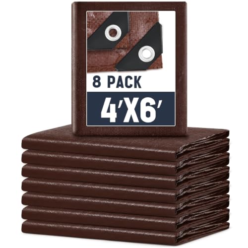 8 Pack 4 x 6 ft Brown Tarps, 5.5 Mil Heavy Duty Waterproof Tarp