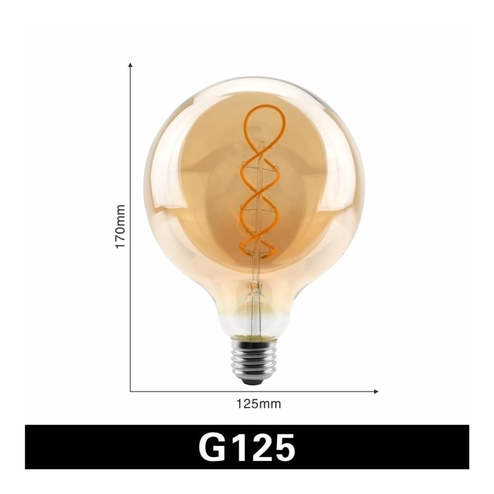 HHF Iluminación del hogar, Paquete de 5, bombilla Edison Retro E27 AC220V 4W bombilla de filamento LED en espiral suave G80 G95 G125 lámpara Vintage(E27 G125)