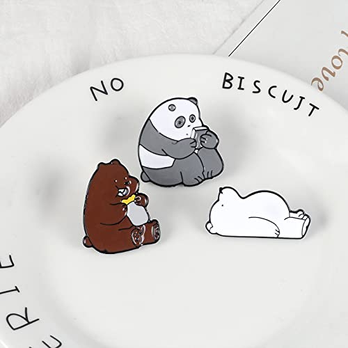 Image of Set of 3 Bear Enamel Pins for Bags, Jackets, Hats & Tops - Cute Fashion Accessory Bear Cartoon Brooches