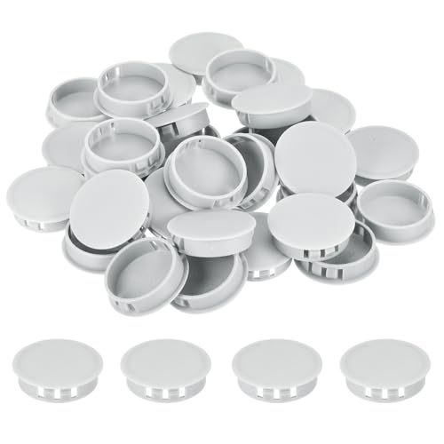 Image of MECCANIXITY 64PCS 42mm(1 5 /8 inch) Light Gray Plastic Hole Plugs, Flush Type Panel Hole Plugs Insert End Caps for Locking Hole Tubes Furniture Cabinet