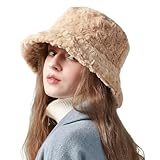 [SLINX] バケットハット 帽子 レディース 起毛 フェイクファ 防寒 小顔効果 バケハ ゆったり もこもこ ふわふわ 可愛い 無地 おしゃれ 秋 冬 暖かい あったか 折りたたみ サイズ調整可能 通勤 通学 旅行 FDM01 (JP,60.0 cm, キャメル)