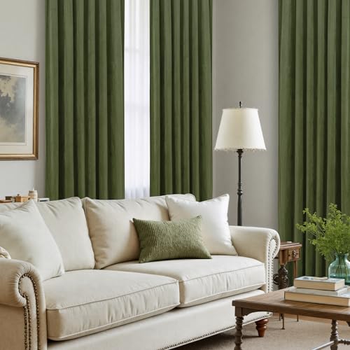LAMIT Sage Green Velvet Curtains 90 Inches Long, Luxury Thermal Insulated Blackout Panels for Living Room Back Tab and Rod Pocket Room Darkening Drapes for Bedroom, 2 Panels, 52 x 90 Inch