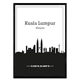 FABRIQUÉ EN ESPAGNE Nacnic Affiche avec carte de Kuala - Lumpur - Malaisie. feuilles Skyline avec des villes en Asie, en Australie et au Moyen-Orient avec l\'ombre noire. format A3