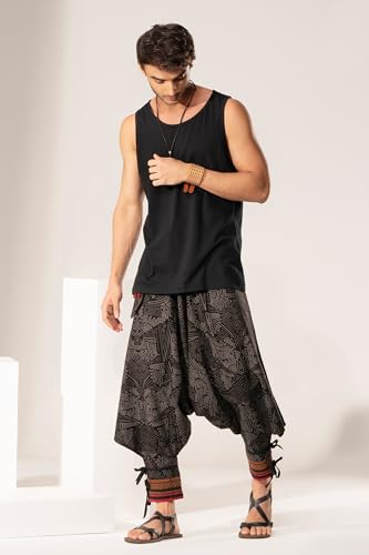 Image of The Veshti Company Hipie Harem Pants for Men Cotton Low Crotch Printed Baggy Bohemian Yoga Pajama Pant (Regular Fit)