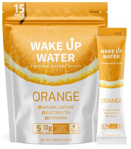Wake Up Water Energy + Hydration Mix â Energy + Hydration Powder Packets With Natural Caffeine, Electrolytes, B Vitamins | No Sugar | Daily Fuel With No Crash Or Jitters | (Orange)